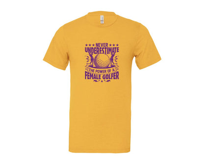 brand:Bella Canvas|color:Heather Yellow Gold|Female Golfer Golf Club T Shirt Design Graphic T-Shirt