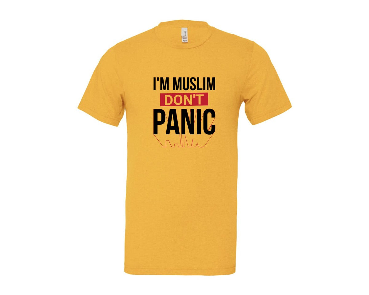 brand:Bella Canvas|color:Heather Yellow Gold|Im Muslim Dont Panic Muslim Quote Is Graphic T-Shirt