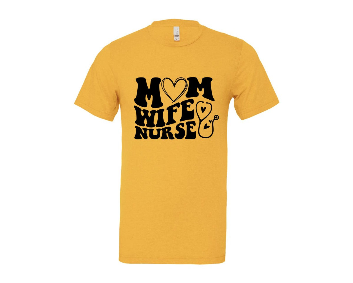 brand:Bella Canvas|color:Heather Yellow Gold|Mom Wife Nurse Wavy Graphic T-Shirt