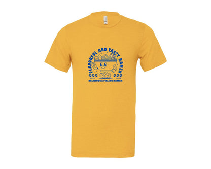brand:Bella Canvas|color:Heather Yellow Gold|Retro Ramen Noodle Cartoon Mascot Design Graphic T-Shirt