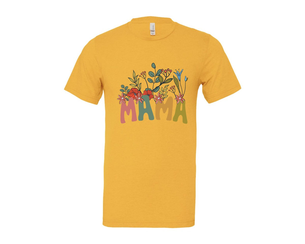 brand:Bella Canvas|color:Heather Yellow Gold|Mama Shirt Wildflowers Mama Shirt Graphic T-Shirt