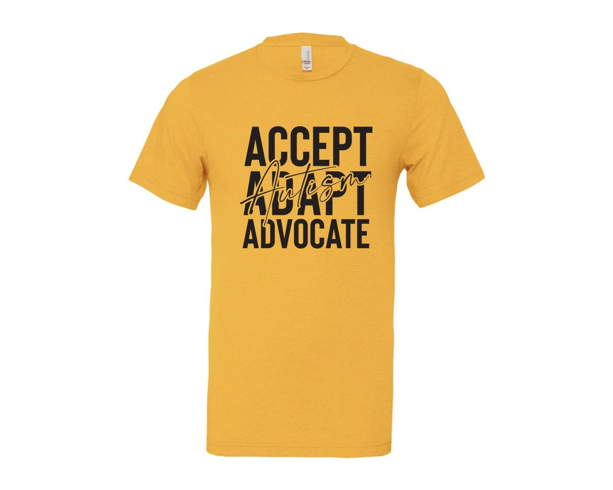 brand:Bella Canvas|color:Heather Yellow Gold|Accept Adapt Advocate Autism Graphic T-Shirt