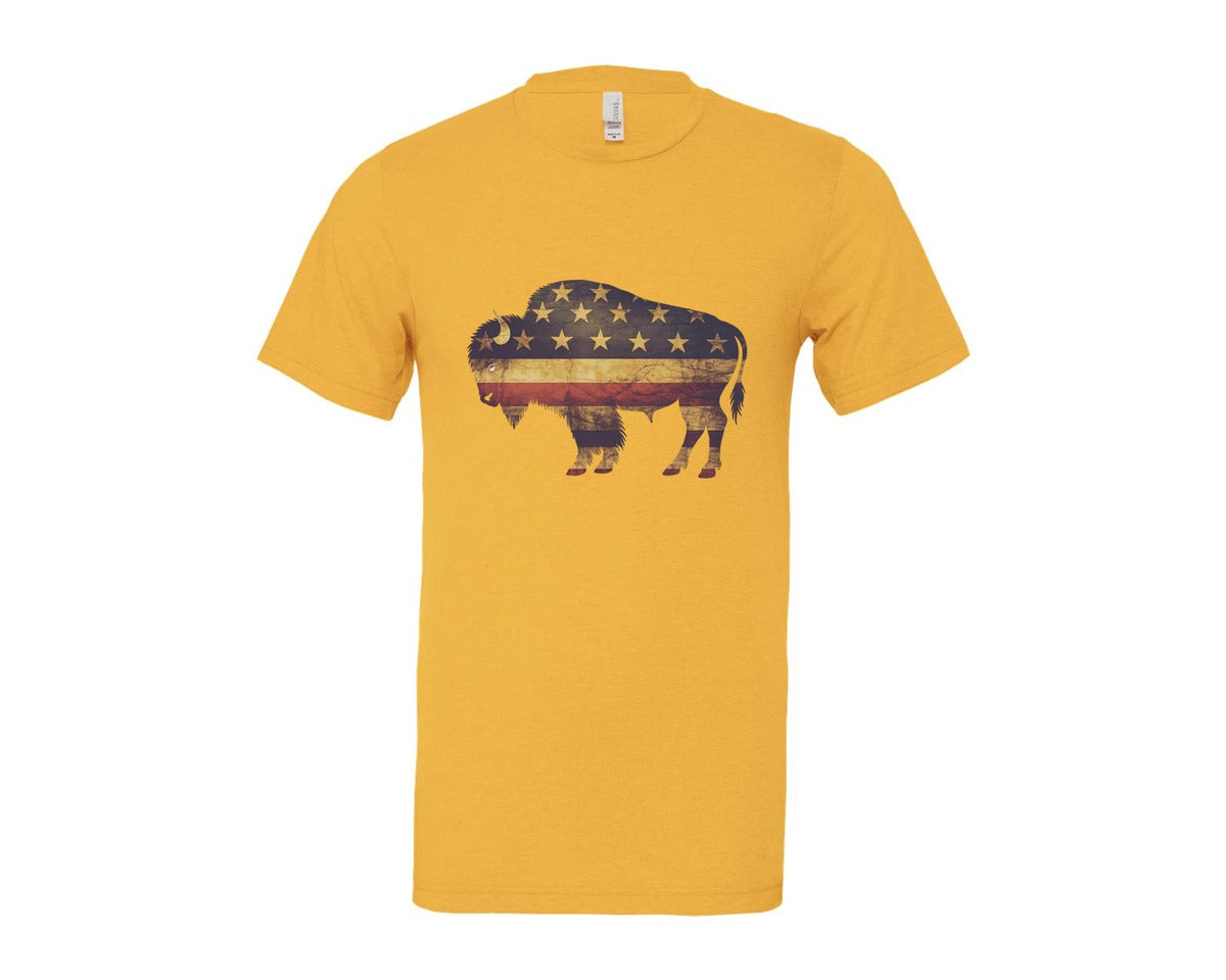 brand:Bella Canvas|color:Heather Yellow Gold|American Bison Patriotic Usa Flag 4 Graphic T-Shirt