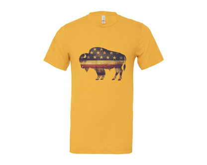 brand:Bella Canvas|color:Heather Yellow Gold|American Bison Patriotic Usa Flag 4 Graphic T-Shirt