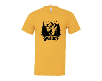 brand:Bella Canvas|color:Heather Yellow Gold|Retro Bigfoot Silhouette Pixel Art Graphic T-Shirt