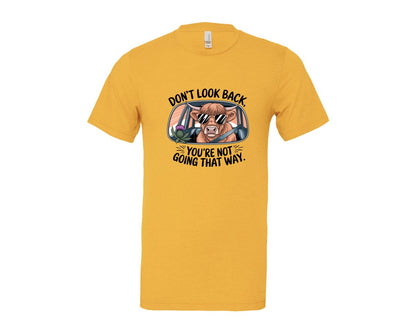 brand:Bella Canvas|color:Heather Yellow Gold|Dont Look Back Highland Cow Graphic T-Shirt