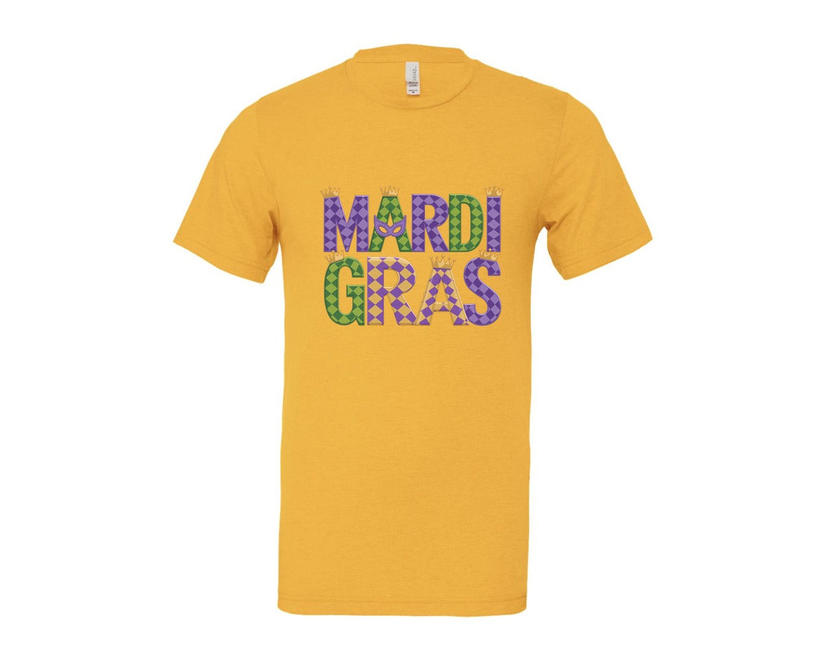 brand:Bella Canvas|color:Heather Yellow Gold|Mardi Gras Festive Des Graphic T-Shirt