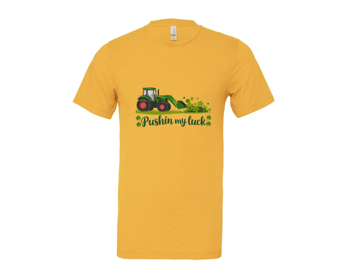 brand:Bella Canvas|color:Heather Yellow Gold|Pushin My Luck St Patricks Day 3 Graphic T-Shirt