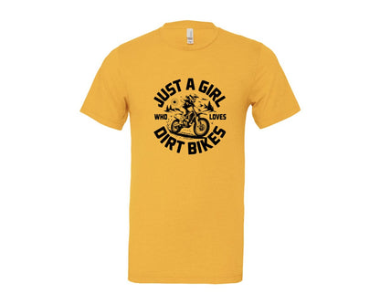 brand:Bella Canvas|color:Heather Yellow Gold|Just A Girl Who Loves Dirt Bikes T S Graphic T-Shirt