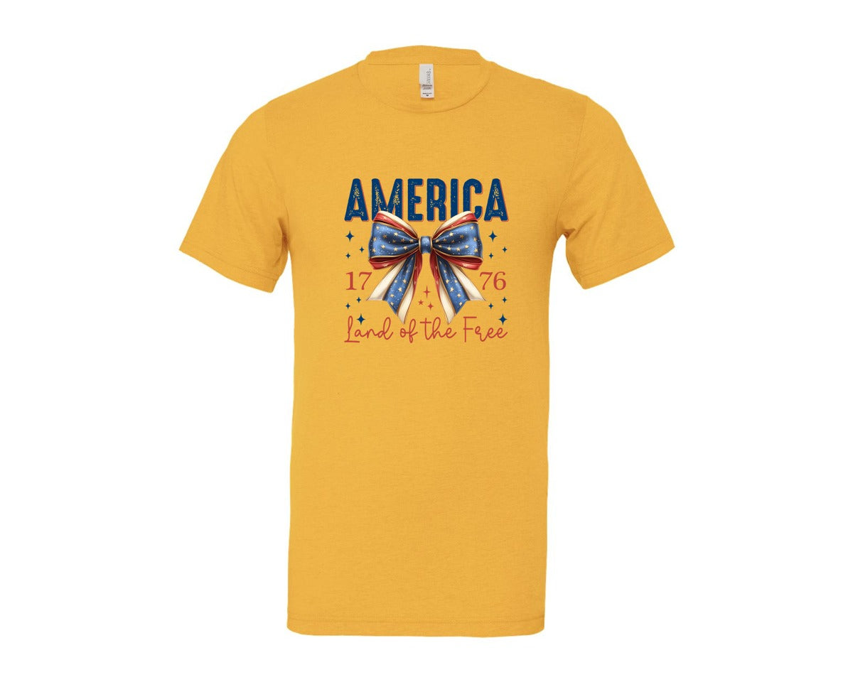 brand:Bella Canvas|color:Heather Yellow Gold|America Bow Land Of The Free Graphic T-Shirt