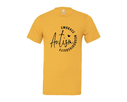 brand:Bella Canvas|color:Heather Yellow Gold|Embrace Neurodiversity Autism Graphic T-Shirt