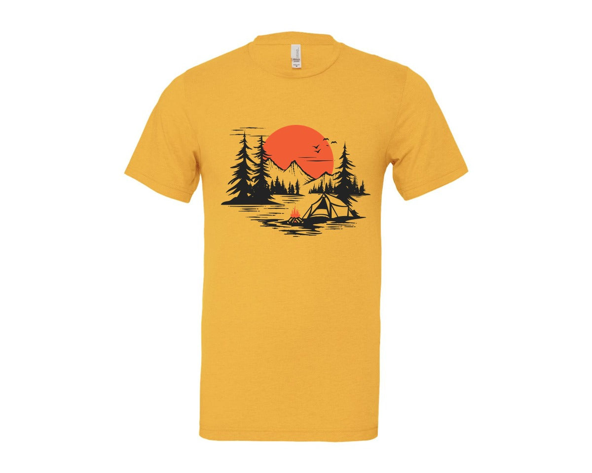 brand:Bella Canvas|color:Heather Yellow Gold|Sunset Camping Adventure T Shirt Design 9 Graphic T-Shirt