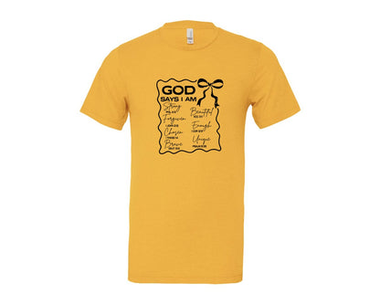 brand:Bella Canvas|color:Heather Yellow Gold|God Says I Am Coquette Christian Graphic T-Shirt