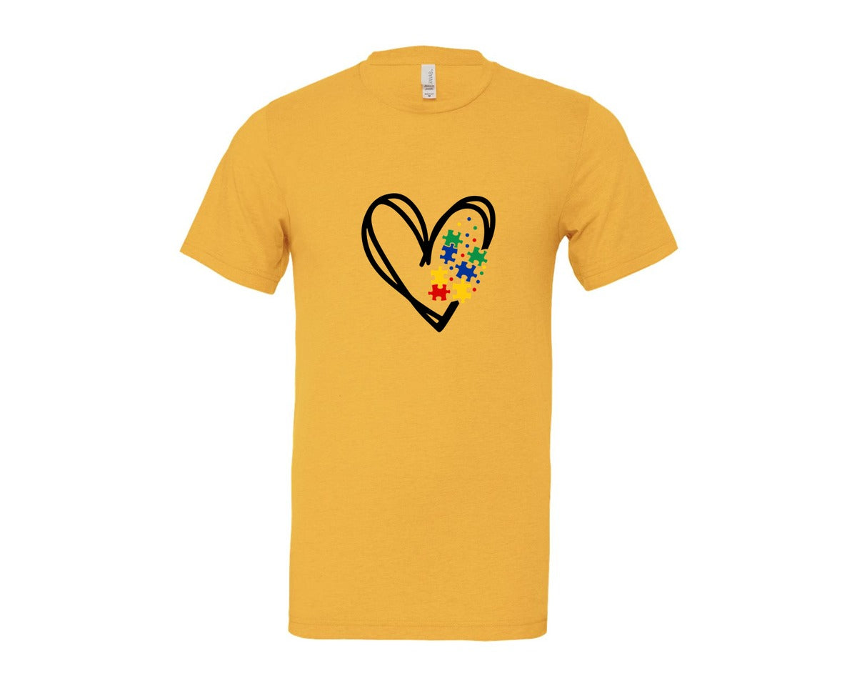 brand:Bella Canvas|color:Heather Yellow Gold|Autism Heart Autism Puzzle Graphic T-Shirt