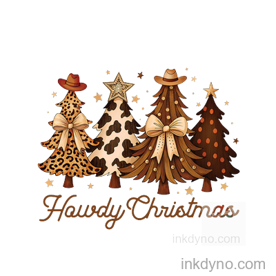 Rustic Christmas Trees With "Howdy Christmas" Design — DTF Transfer