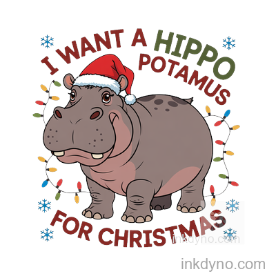 I Want A Hippopotamus For DTF Transfer – Ready to Press (Christmas)