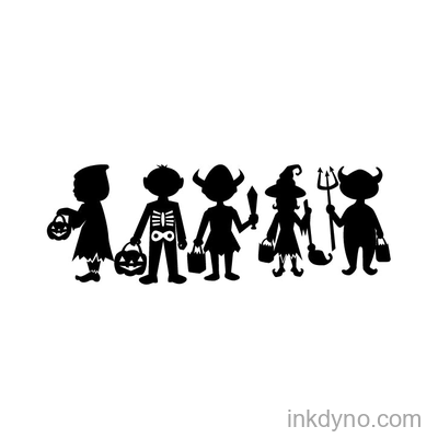 Children Trick or Treating Silhouettes Design Set