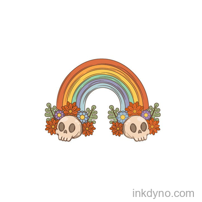 Retro Groovy Halloween Rainbow with Skulls