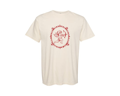 brand:Comfort Colors|color:Ivory|Vintage Cupid Valentine Oval Frame Graphic T-Shirt