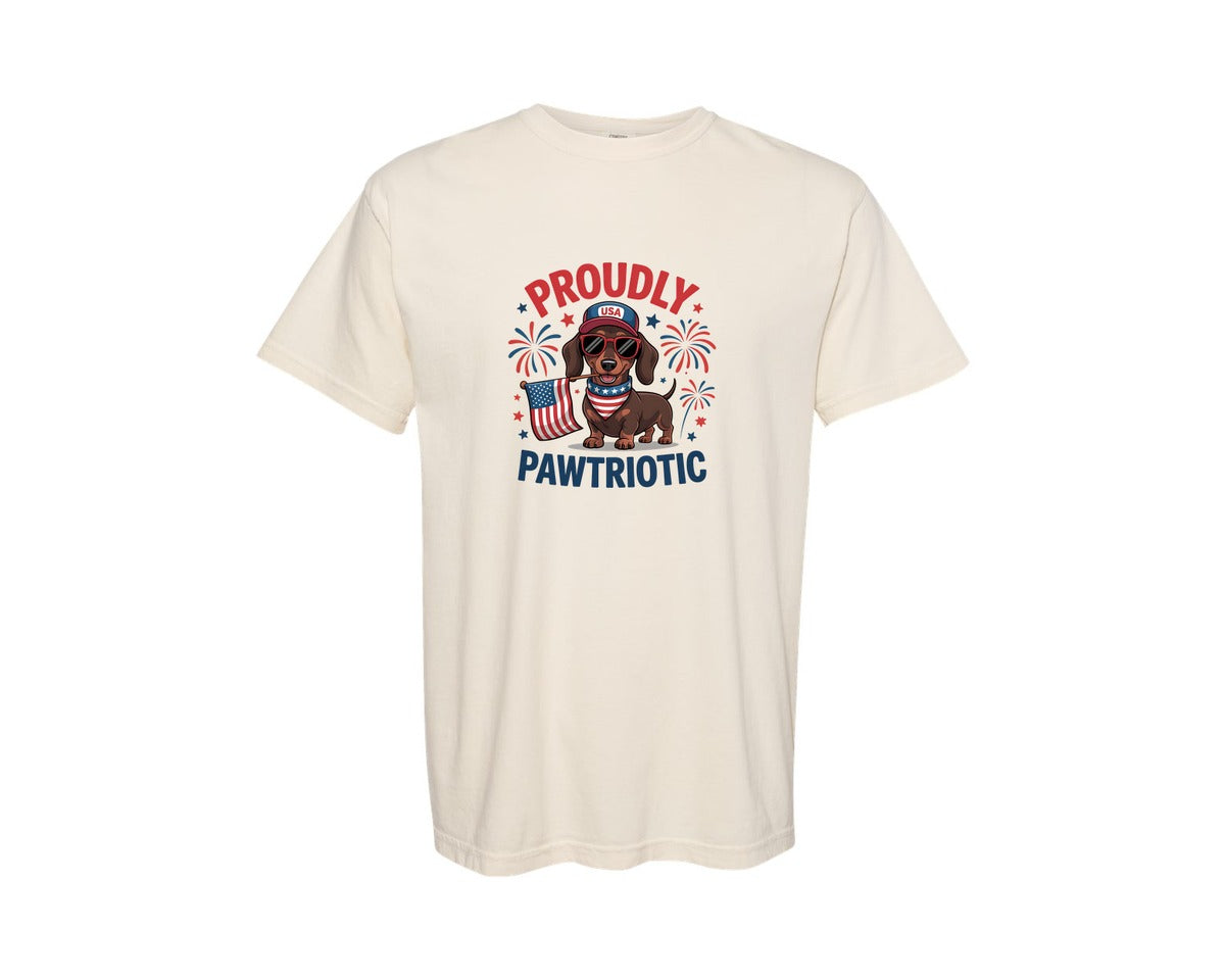 brand:Comfort Colors|color:Ivory|Proudly Pawtriotic Dog 4Th July Graphic T-Shirt