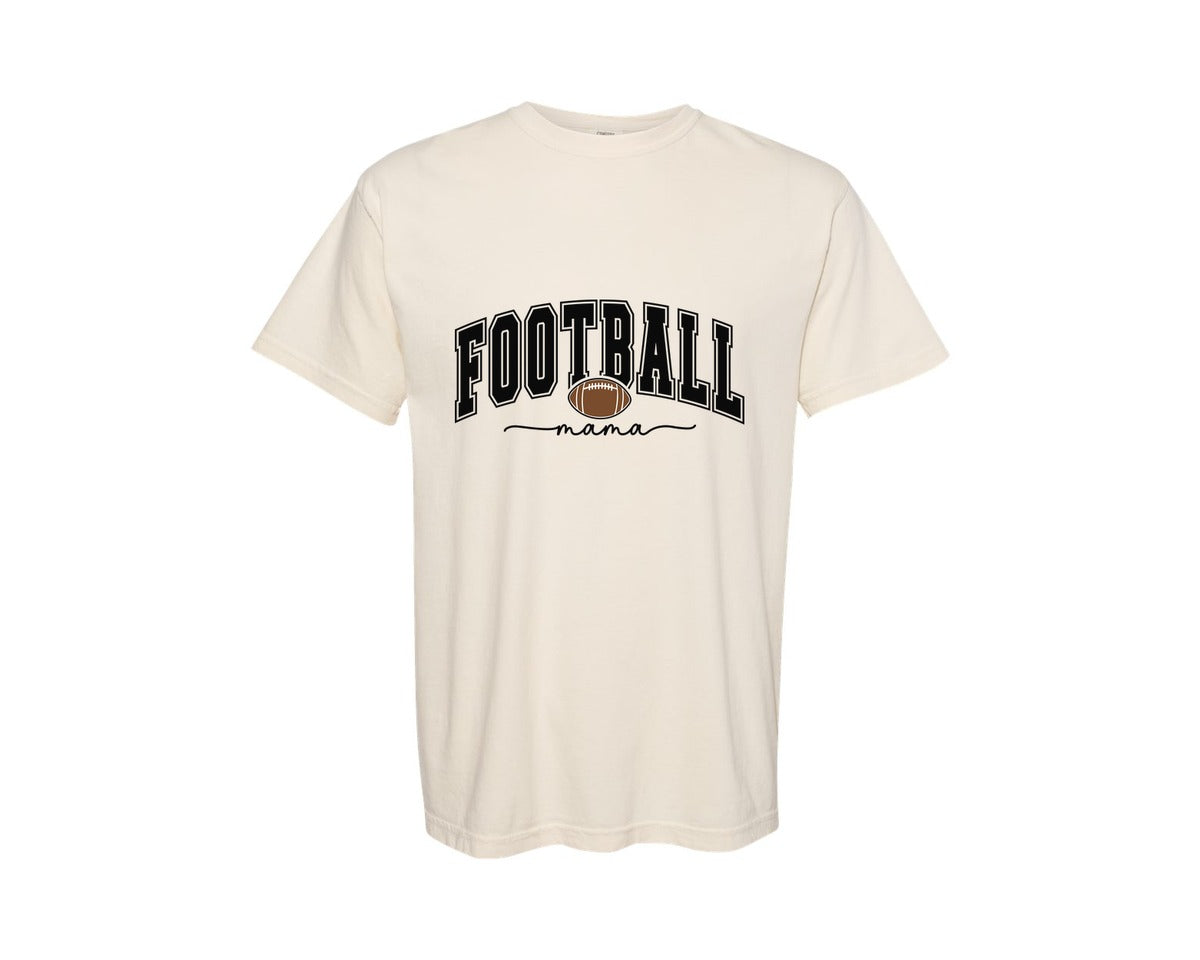 brand:Comfort Colors|color:Ivory|Football Mama Retro Varsity Mom Graphic T-Shirt