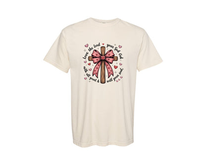 brand:Comfort Colors|color:Ivory|Coquette Valentine Jesus Valentine Bow 2 Graphic T-Shirt