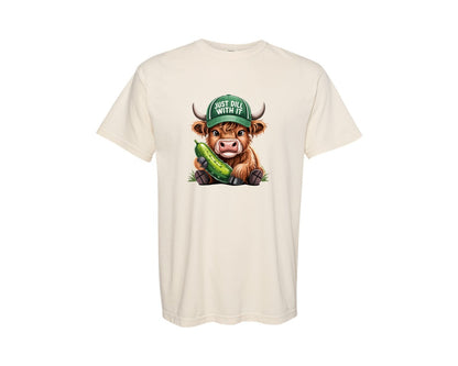 brand:Comfort Colors|color:Ivory|Dill Cow Funny Pickle Hat Design Graphic T-Shirt