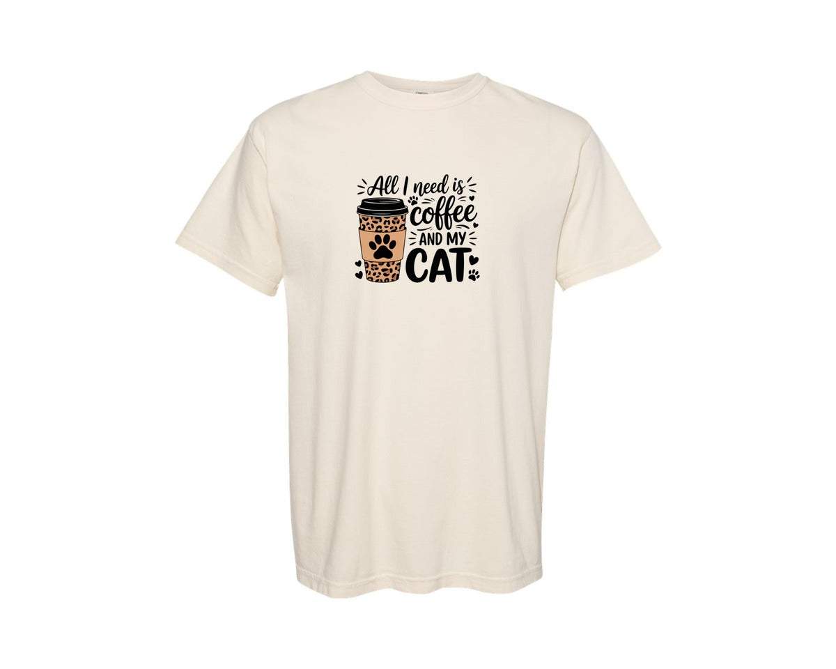 brand:Comfort Colors|color:Ivory|All I Need Is Coffee And My Cat 10 Graphic T-Shirt