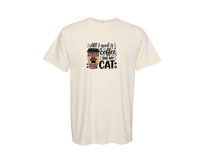 brand:Comfort Colors|color:Ivory|All I Need Is Coffee And My Cat 10 Graphic T-Shirt