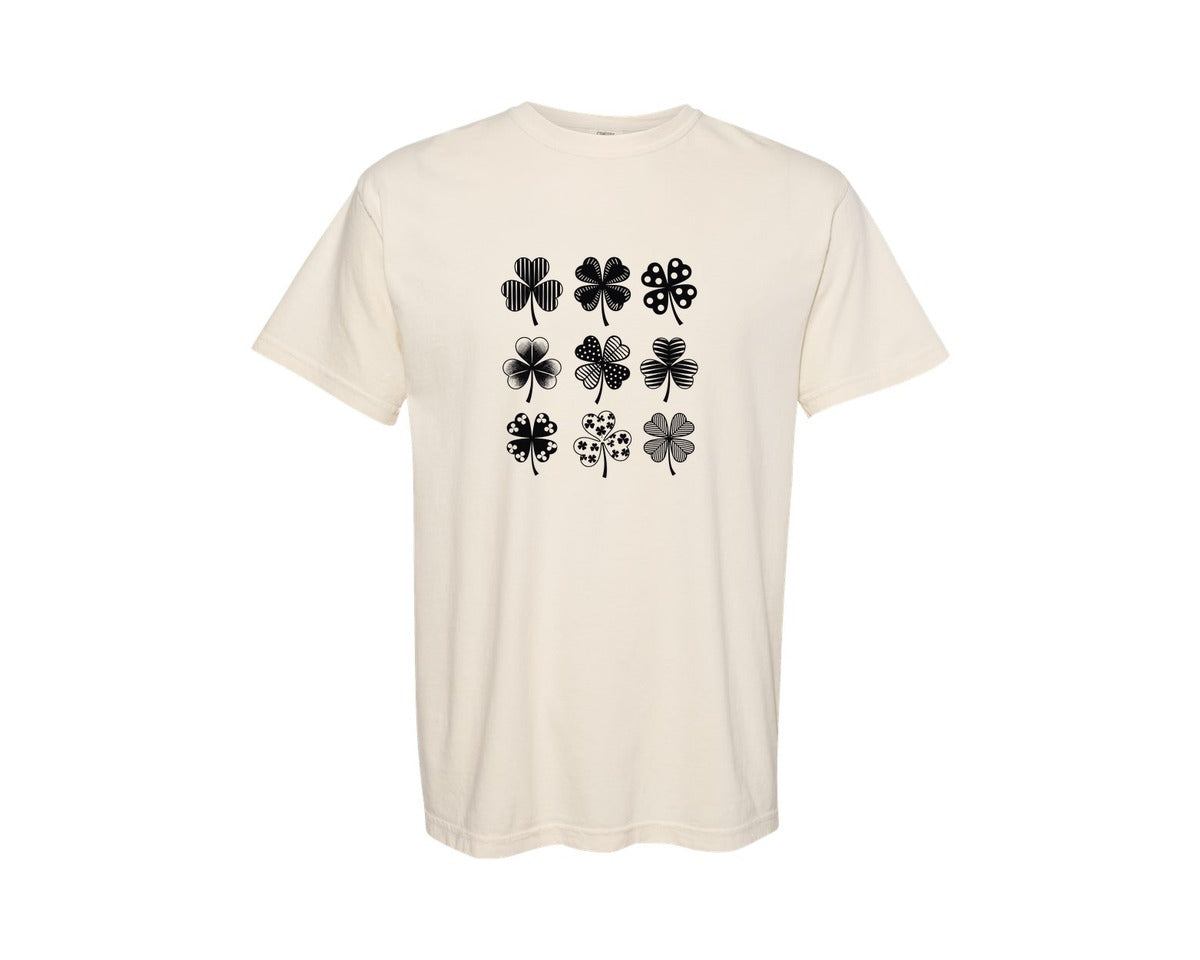 brand:Comfort Colors|color:Ivory|St Patricks Four Leaf Shamrock Graphic T-Shirt
