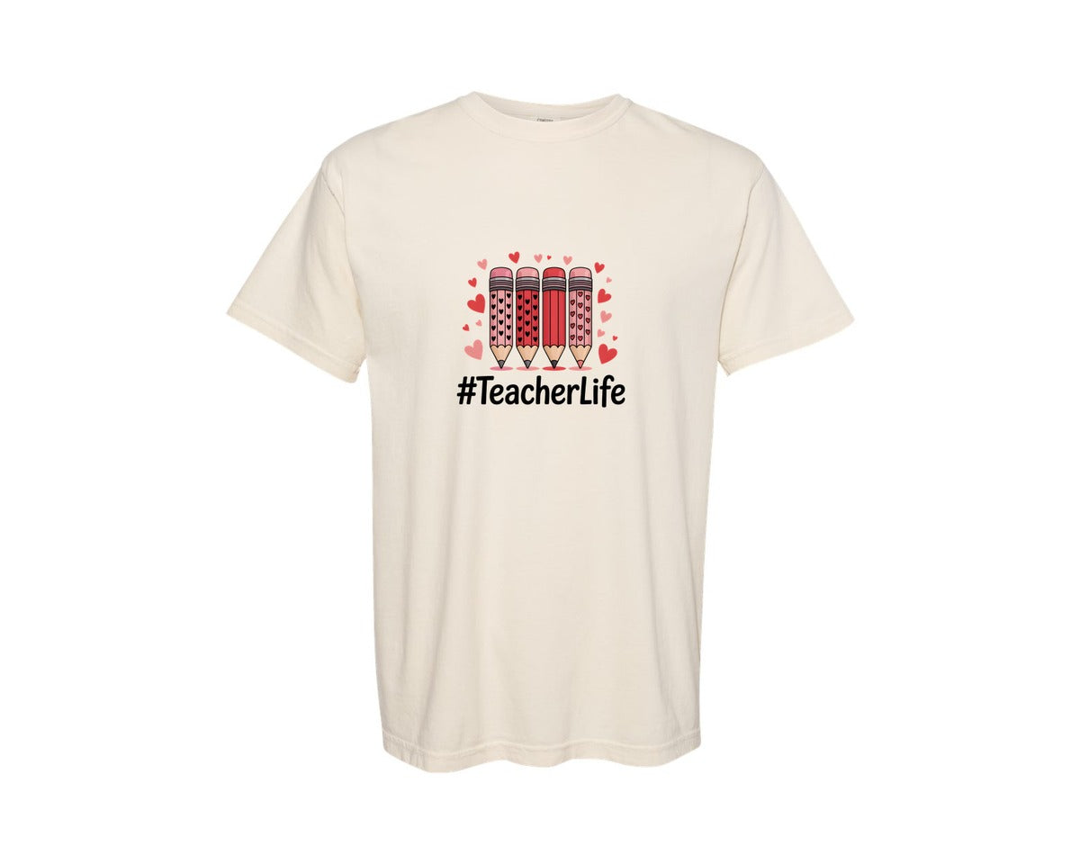brand:Comfort Colors|color:Ivory|Teacher Valentine Teacher Heart Graphic T-Shirt