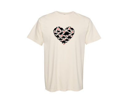 brand:Comfort Colors|color:Ivory|Valentine Day Dinosaur Heart Graphic T-Shirt
