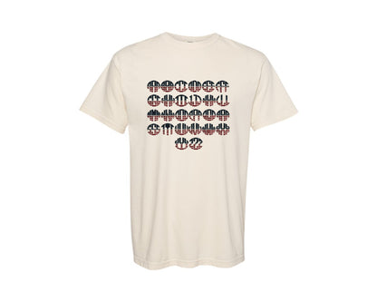 brand:Comfort Colors|color:Ivory|Vintage Usa Flag Wood Monogram Set Graphic T-Shirt