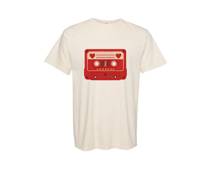 brand:Comfort Colors|color:Ivory|Faux Crochet Cassette Tape Retro Graphic T-Shirt