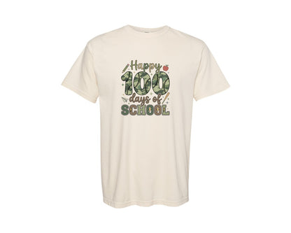 brand:Comfort Colors|color:Ivory|Happy 100 Days Of School Camouflage 2 Graphic T-Shirt