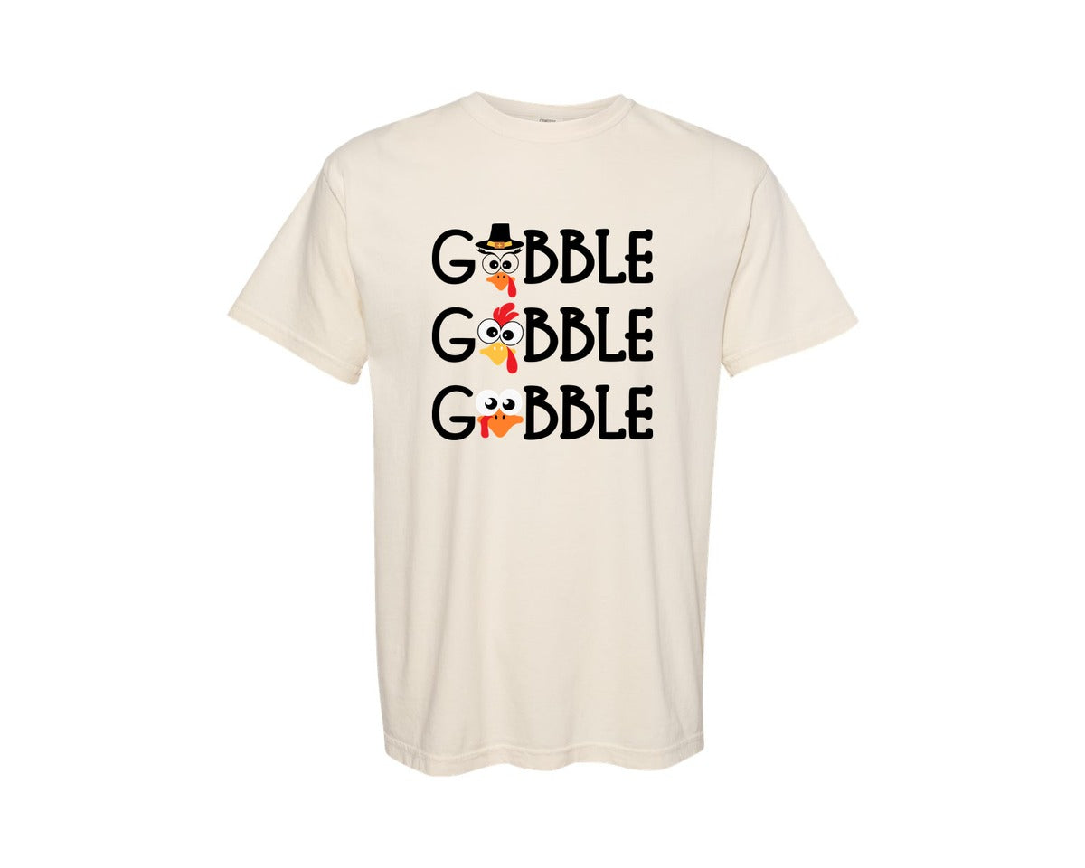 brand:Comfort Colors|color:Ivory|Gobble Gobble Gobble Turkey Faces For O Graphic T-Shirt