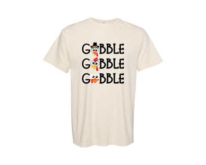 brand:Comfort Colors|color:Ivory|Gobble Gobble Gobble Turkey Faces For O Graphic T-Shirt
