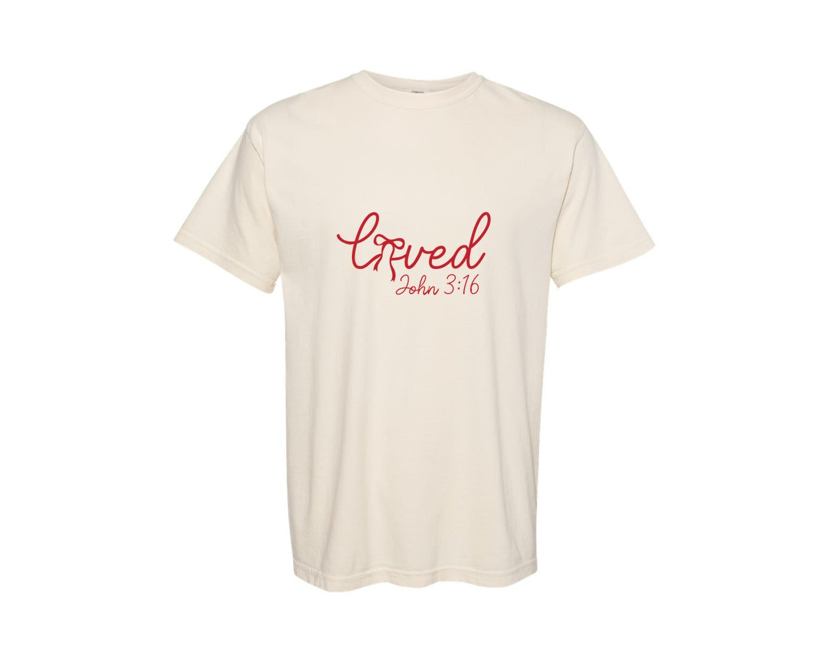 brand:Comfort Colors|color:Ivory|Loved John 316 Jesus Valentine 7 Graphic T-Shirt