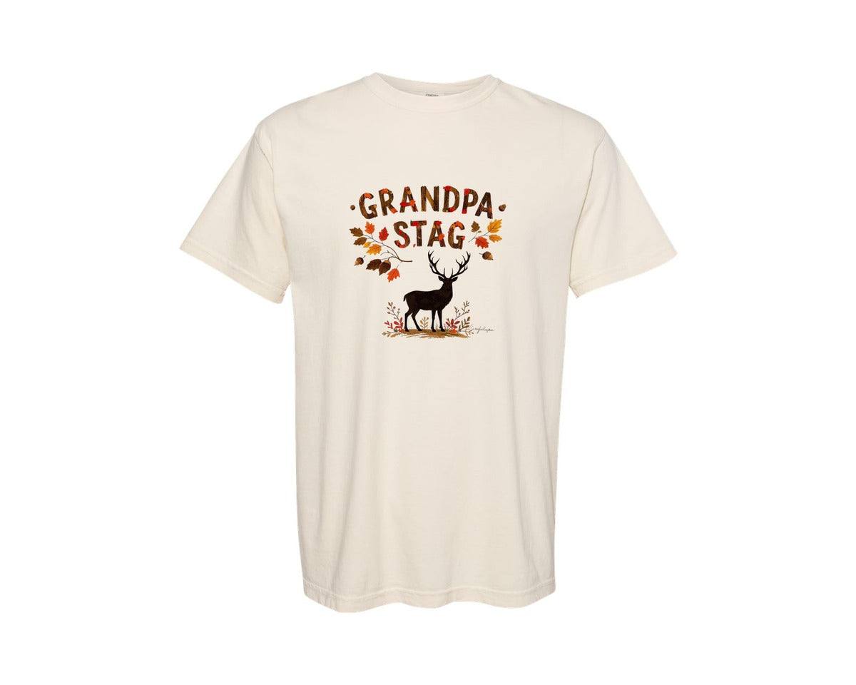 brand:Comfort Colors|color:Ivory|Grandpa Stag Autumn Woodland T Shirt Graphic T-Shirt