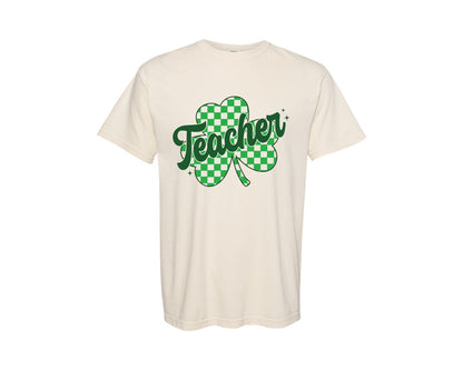 brand:Comfort Colors|color:Ivory|Teacher St Patricks Day Shamrock Lucky Graphic T-Shirt