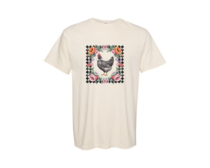 brand:Comfort Colors|color:Ivory|Chicken Farm Bird Retro Flowers Graphic T-Shirt
