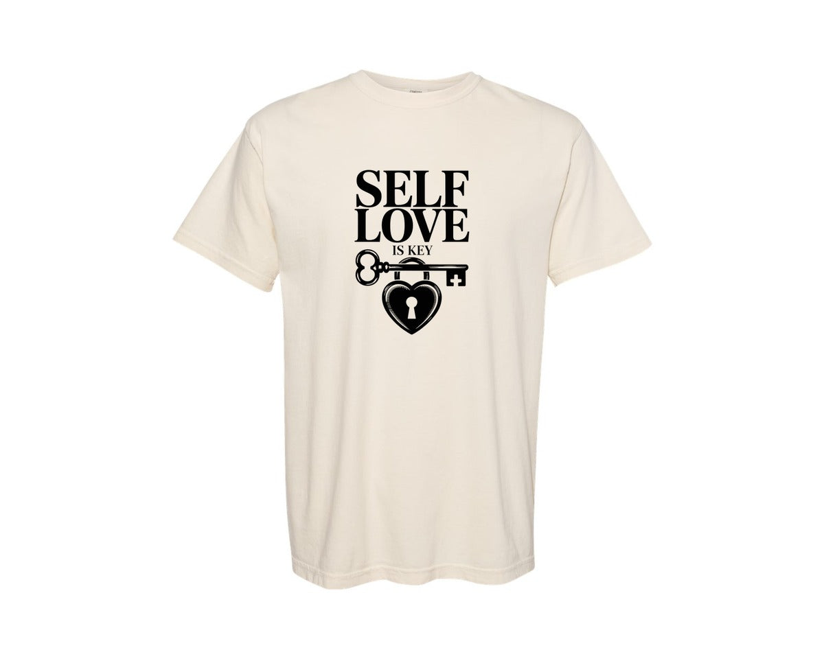 brand:Comfort Colors|color:Ivory|Self Love Is Key Mental Health Shirt Graphic T-Shirt