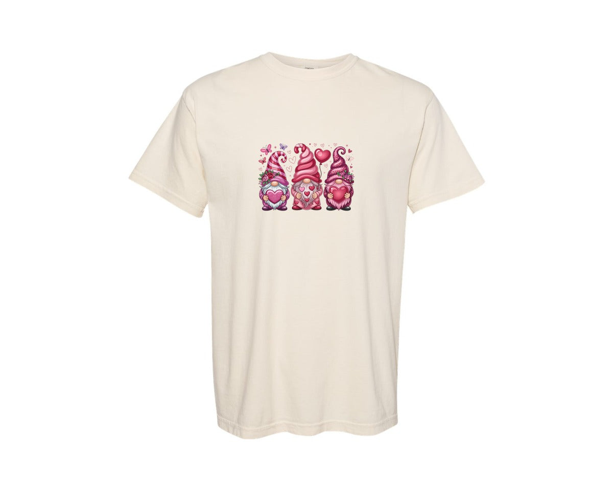 brand:Comfort Colors|color:Ivory|Three Cute Valentines Day Gnome Graphic T-Shirt