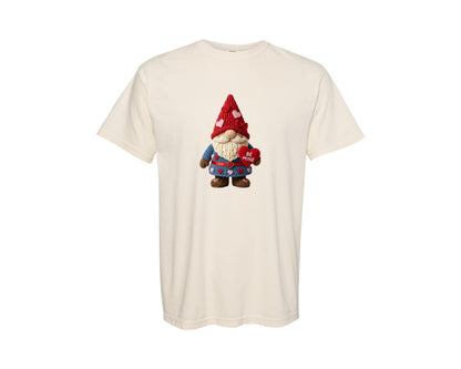 brand:Comfort Colors|color:Ivory|Faux Yarn Knitted Valentine Gnome Graphic T-Shirt