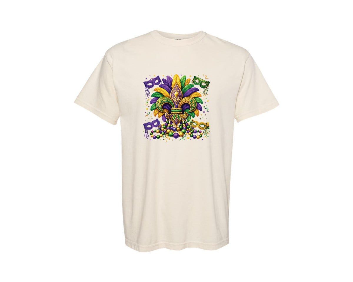 brand:Comfort Colors|color:Ivory|Mardi Gras Fleur De Lis Yarn 2 Graphic T-Shirt