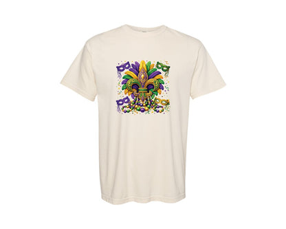 brand:Comfort Colors|color:Ivory|Mardi Gras Fleur De Lis Yarn 2 Graphic T-Shirt