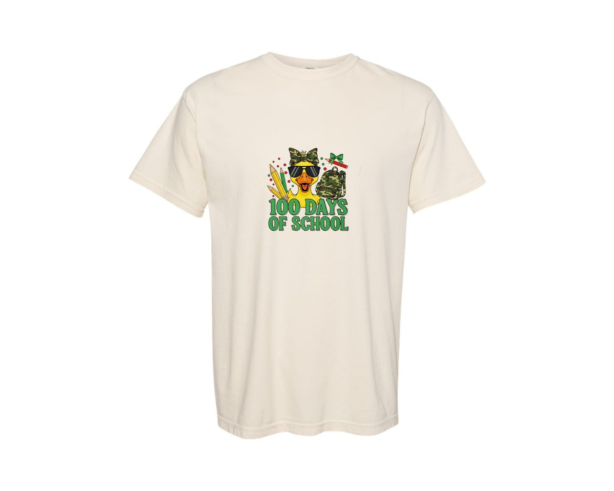brand:Comfort Colors|color:Ivory|100 Days Of School Duck Graphic T-Shirt