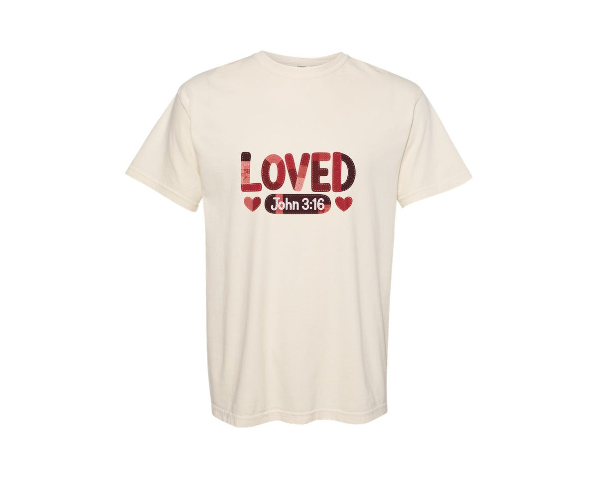 brand:Comfort Colors|color:Ivory|Christian Valentine Loved John 316 12 Graphic T-Shirt