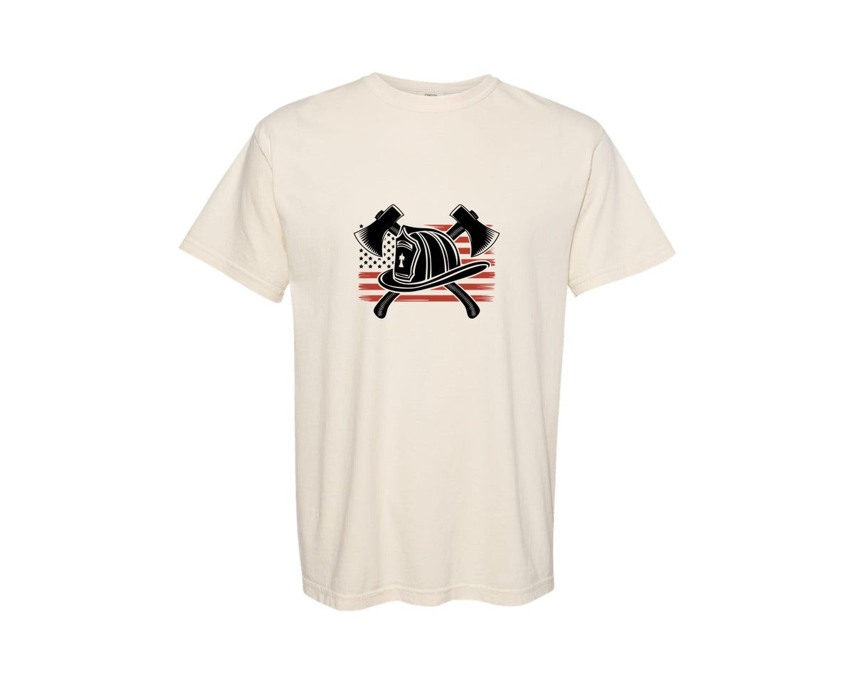 brand:Comfort Colors|color:Ivory|Firefighter Hero American Emblem Graphic T-Shirt