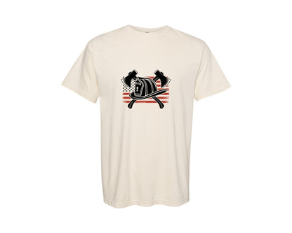 brand:Comfort Colors|color:Ivory|Firefighter Hero American Emblem Graphic T-Shirt